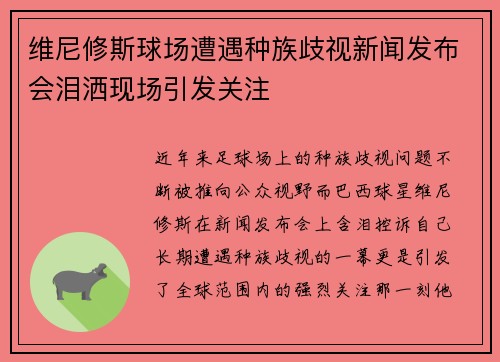 维尼修斯球场遭遇种族歧视新闻发布会泪洒现场引发关注 维尼修斯球场遭遇种族歧视新闻发布会泪洒现场引发关注