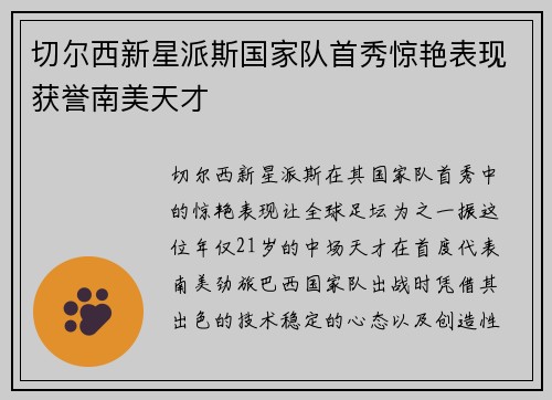 切尔西新星派斯国家队首秀惊艳表现获誉南美天才